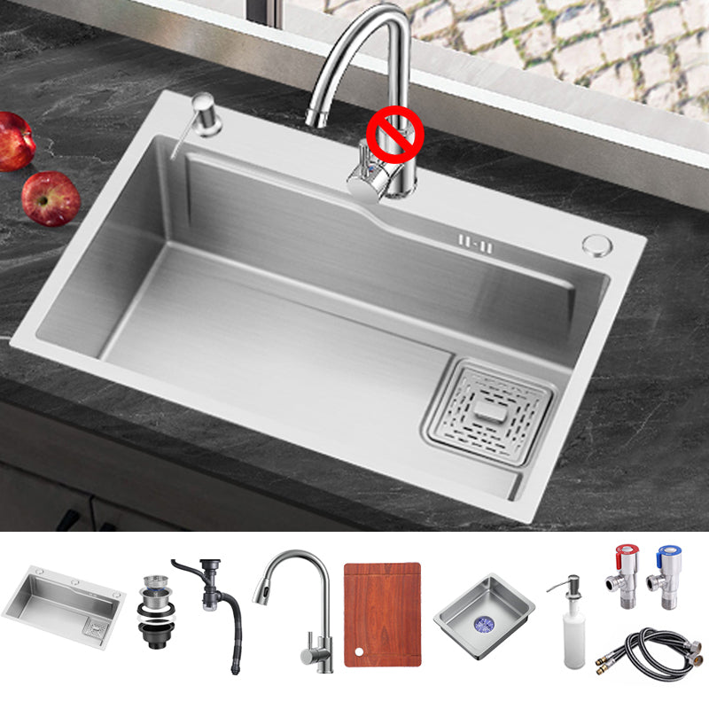 Stainless Steel Kitchen Sink Single Bowl Kitchen Sink with Faucet Included Pull Out Faucet Clearhalo 'Home Improvement' 'home_improvement' 'home_improvement_kitchen_sinks' 'Kitchen Remodel & Kitchen Fixtures' 'Kitchen Sinks & Faucet Components' 'Kitchen Sinks' 'kitchen_sinks' 7268885