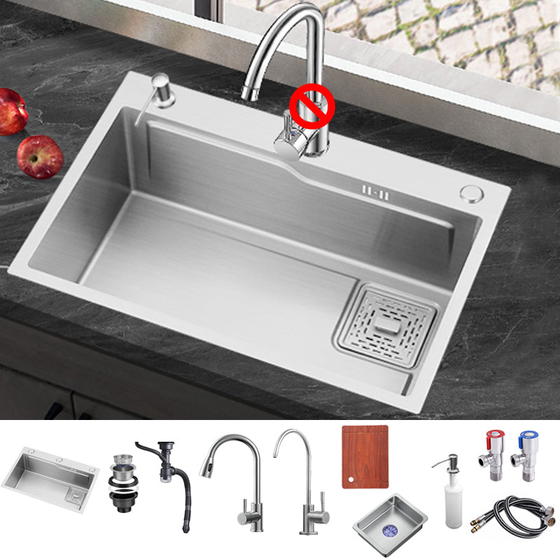 Stainless Steel Kitchen Sink Single Bowl Kitchen Sink with Faucet Included Double Tap for Water Purification Clearhalo 'Home Improvement' 'home_improvement' 'home_improvement_kitchen_sinks' 'Kitchen Remodel & Kitchen Fixtures' 'Kitchen Sinks & Faucet Components' 'Kitchen Sinks' 'kitchen_sinks' 7268887