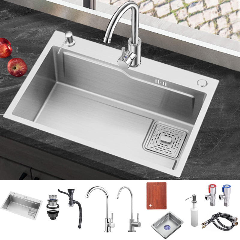 Stainless Steel Kitchen Sink Single Bowl Kitchen Sink with Faucet Included Round Double Tap for Water Purification Clearhalo 'Home Improvement' 'home_improvement' 'home_improvement_kitchen_sinks' 'Kitchen Remodel & Kitchen Fixtures' 'Kitchen Sinks & Faucet Components' 'Kitchen Sinks' 'kitchen_sinks' 7268889