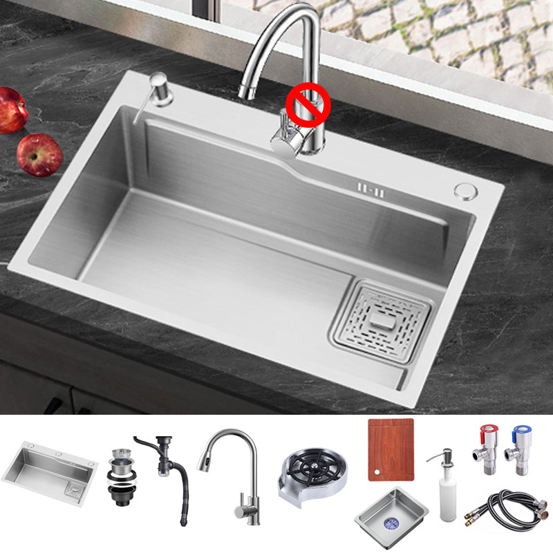 Stainless Steel Kitchen Sink Single Bowl Kitchen Sink with Faucet Included Pull Out Faucet with Cup Washer Clearhalo 'Home Improvement' 'home_improvement' 'home_improvement_kitchen_sinks' 'Kitchen Remodel & Kitchen Fixtures' 'Kitchen Sinks & Faucet Components' 'Kitchen Sinks' 'kitchen_sinks' 7268891