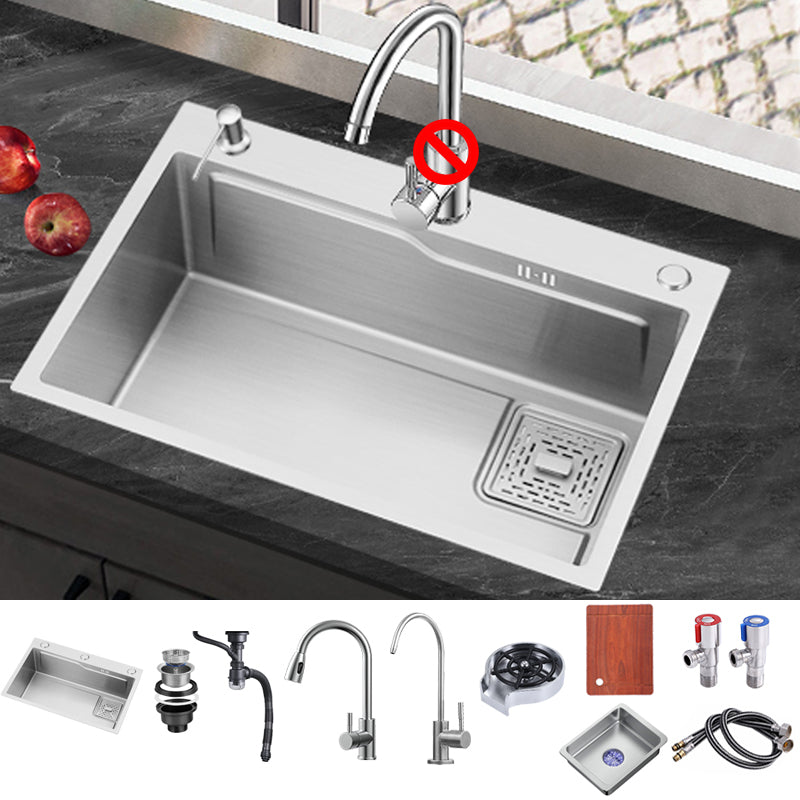 Stainless Steel Kitchen Sink Single Bowl Kitchen Sink with Faucet Included Pull Out Water Filter Double Faucet & Cup Washer Clearhalo 'Home Improvement' 'home_improvement' 'home_improvement_kitchen_sinks' 'Kitchen Remodel & Kitchen Fixtures' 'Kitchen Sinks & Faucet Components' 'Kitchen Sinks' 'kitchen_sinks' 7268893