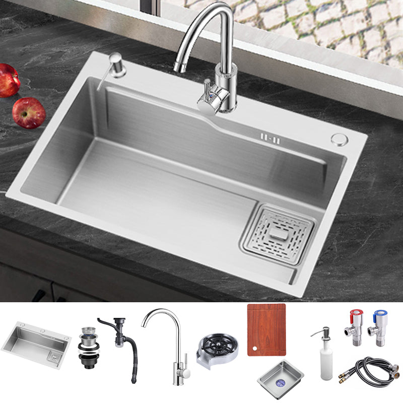 Stainless Steel Kitchen Sink Single Bowl Kitchen Sink with Faucet Included 26"L x 18"W x 9"H Round Faucet & Glass Washer Clearhalo 'Home Improvement' 'home_improvement' 'home_improvement_kitchen_sinks' 'Kitchen Remodel & Kitchen Fixtures' 'Kitchen Sinks & Faucet Components' 'Kitchen Sinks' 'kitchen_sinks' 7268895