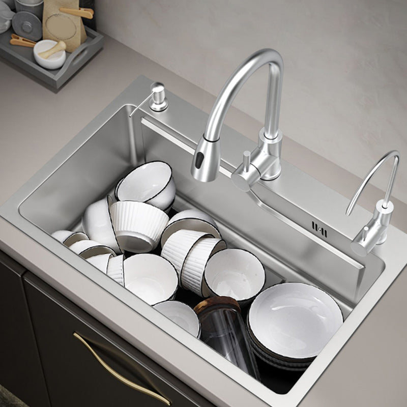 Stainless Steel Kitchen Sink Single Bowl Kitchen Sink with Faucet Included Clearhalo 'Home Improvement' 'home_improvement' 'home_improvement_kitchen_sinks' 'Kitchen Remodel & Kitchen Fixtures' 'Kitchen Sinks & Faucet Components' 'Kitchen Sinks' 'kitchen_sinks' 7268898