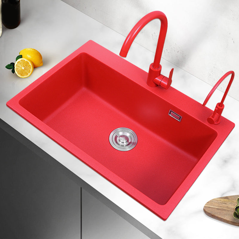 Quartz Kitchen Sink 1-Bowl Kitchen Sink with Rectangular Shape 27"L x 18"W x 8"H Sink with Faucet Round Double Tap for Water Purification Clearhalo 'Home Improvement' 'home_improvement' 'home_improvement_kitchen_sinks' 'Kitchen Remodel & Kitchen Fixtures' 'Kitchen Sinks & Faucet Components' 'Kitchen Sinks' 'kitchen_sinks' 7268920
