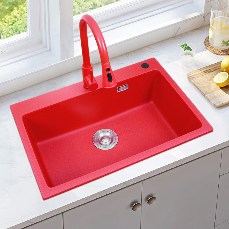 Quartz Kitchen Sink 1-Bowl Kitchen Sink with Rectangular Shape 27"L x 18"W x 8"H Sink with Faucet Pull Out Faucet Clearhalo 'Home Improvement' 'home_improvement' 'home_improvement_kitchen_sinks' 'Kitchen Remodel & Kitchen Fixtures' 'Kitchen Sinks & Faucet Components' 'Kitchen Sinks' 'kitchen_sinks' 7268923