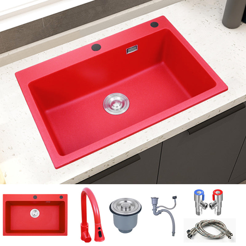 Quartz Kitchen Sink 1-Bowl Kitchen Sink with Rectangular Shape Sink with Faucet Pull Out Faucet Clearhalo 'Home Improvement' 'home_improvement' 'home_improvement_kitchen_sinks' 'Kitchen Remodel & Kitchen Fixtures' 'Kitchen Sinks & Faucet Components' 'Kitchen Sinks' 'kitchen_sinks' 7268924
