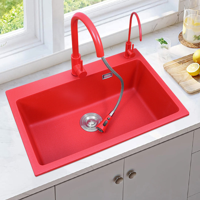 Quartz Kitchen Sink 1-Bowl Kitchen Sink with Rectangular Shape 27"L x 18"W x 8"H Sink with Faucet Double Tap for Water Purification Clearhalo 'Home Improvement' 'home_improvement' 'home_improvement_kitchen_sinks' 'Kitchen Remodel & Kitchen Fixtures' 'Kitchen Sinks & Faucet Components' 'Kitchen Sinks' 'kitchen_sinks' 7268925