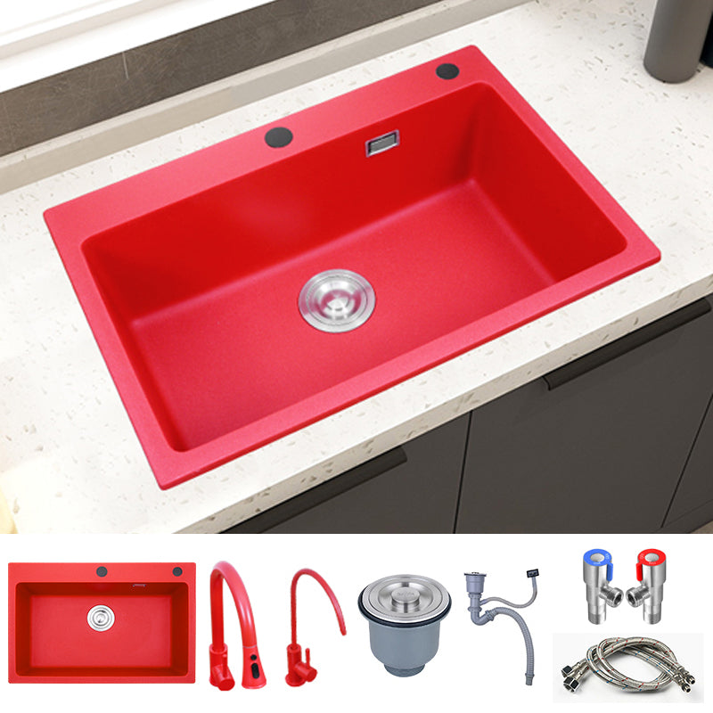 Quartz Kitchen Sink 1-Bowl Kitchen Sink with Rectangular Shape Sink with Faucet Double Tap for Water Purification Clearhalo 'Home Improvement' 'home_improvement' 'home_improvement_kitchen_sinks' 'Kitchen Remodel & Kitchen Fixtures' 'Kitchen Sinks & Faucet Components' 'Kitchen Sinks' 'kitchen_sinks' 7268926