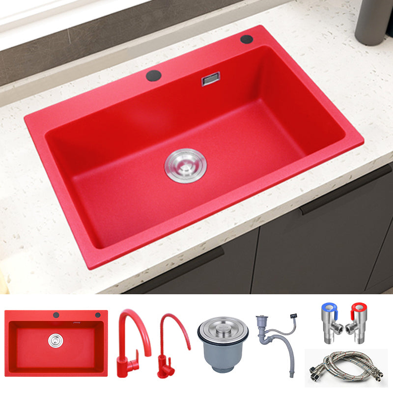 Quartz Kitchen Sink 1-Bowl Kitchen Sink with Rectangular Shape Sink with Faucet Round Double Tap for Water Purification Clearhalo 'Home Improvement' 'home_improvement' 'home_improvement_kitchen_sinks' 'Kitchen Remodel & Kitchen Fixtures' 'Kitchen Sinks & Faucet Components' 'Kitchen Sinks' 'kitchen_sinks' 7268928
