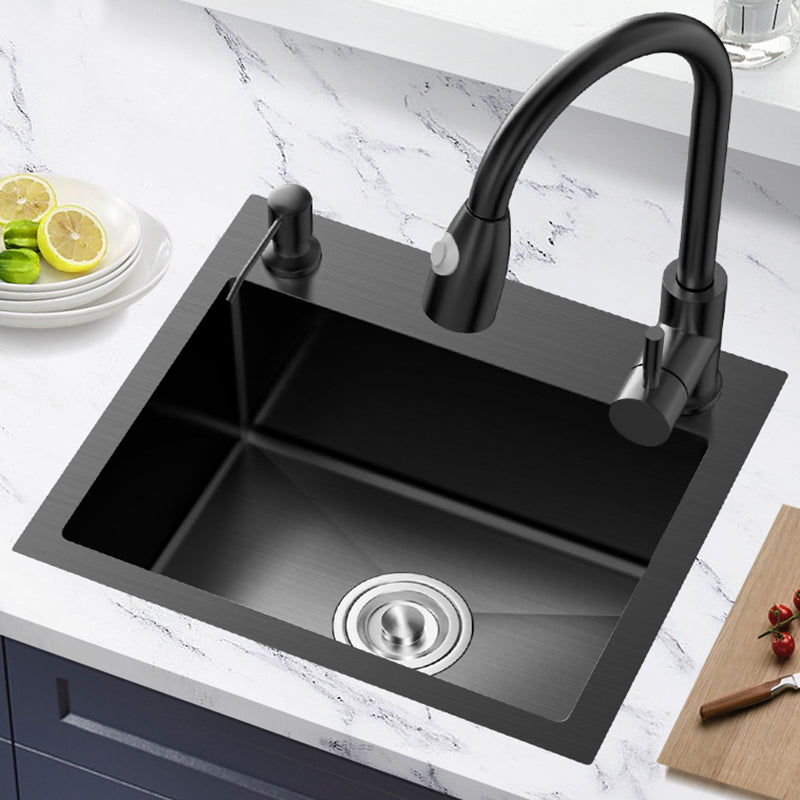 Single Basin Kitchen Sink Stainless Steel Black Kitchen Sink with Drain Assembly Clearhalo 'Home Improvement' 'home_improvement' 'home_improvement_kitchen_sinks' 'Kitchen Remodel & Kitchen Fixtures' 'Kitchen Sinks & Faucet Components' 'Kitchen Sinks' 'kitchen_sinks' 7268940