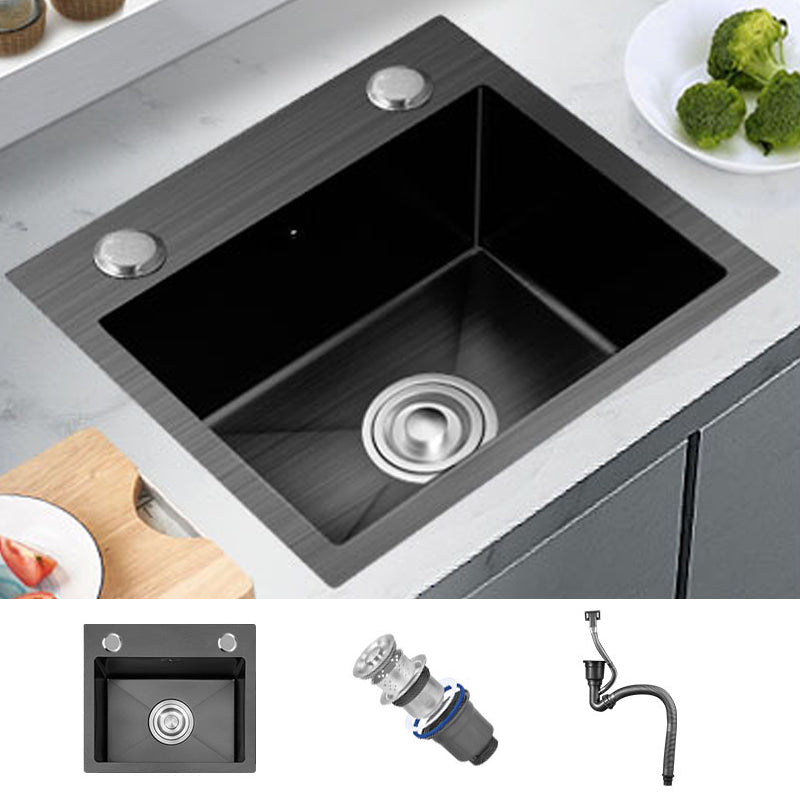 Single Basin Kitchen Sink Stainless Steel Black Kitchen Sink with Drain Assembly Sink Only None Clearhalo 'Home Improvement' 'home_improvement' 'home_improvement_kitchen_sinks' 'Kitchen Remodel & Kitchen Fixtures' 'Kitchen Sinks & Faucet Components' 'Kitchen Sinks' 'kitchen_sinks' 7268941