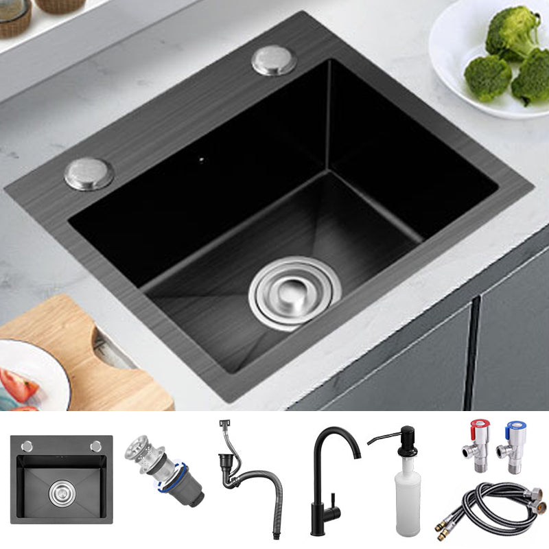 Single Basin Kitchen Sink Stainless Steel Black Kitchen Sink with Drain Assembly Sink with Faucet Round Faucet Clearhalo 'Home Improvement' 'home_improvement' 'home_improvement_kitchen_sinks' 'Kitchen Remodel & Kitchen Fixtures' 'Kitchen Sinks & Faucet Components' 'Kitchen Sinks' 'kitchen_sinks' 7268942