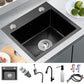 Single Basin Kitchen Sink Stainless Steel Black Kitchen Sink with Drain Assembly Sink with Faucet Pull Out Faucet Clearhalo 'Home Improvement' 'home_improvement' 'home_improvement_kitchen_sinks' 'Kitchen Remodel & Kitchen Fixtures' 'Kitchen Sinks & Faucet Components' 'Kitchen Sinks' 'kitchen_sinks' 7268944