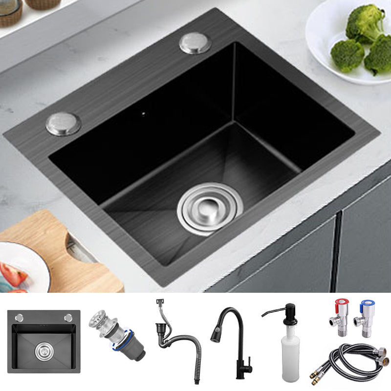 Single Basin Kitchen Sink Stainless Steel Black Kitchen Sink with Drain Assembly Sink with Faucet Pull Out Faucet Clearhalo 'Home Improvement' 'home_improvement' 'home_improvement_kitchen_sinks' 'Kitchen Remodel & Kitchen Fixtures' 'Kitchen Sinks & Faucet Components' 'Kitchen Sinks' 'kitchen_sinks' 7268944