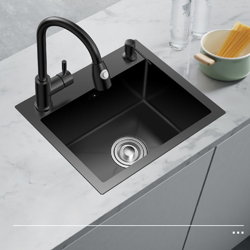 Single Basin Kitchen Sink Stainless Steel Black Kitchen Sink with Drain ...