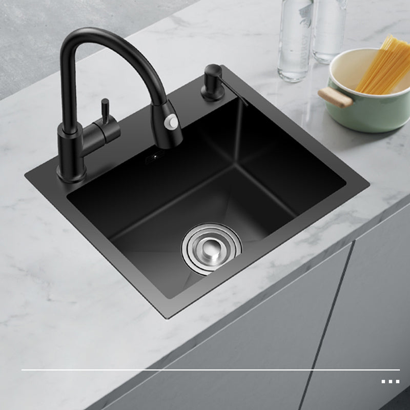 Single Basin Kitchen Sink Stainless Steel Black Kitchen Sink with Drain Assembly Clearhalo 'Home Improvement' 'home_improvement' 'home_improvement_kitchen_sinks' 'Kitchen Remodel & Kitchen Fixtures' 'Kitchen Sinks & Faucet Components' 'Kitchen Sinks' 'kitchen_sinks' 7268945