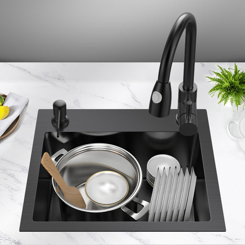 Single Basin Kitchen Sink Stainless Steel Black Kitchen Sink with Drain Assembly Clearhalo 'Home Improvement' 'home_improvement' 'home_improvement_kitchen_sinks' 'Kitchen Remodel & Kitchen Fixtures' 'Kitchen Sinks & Faucet Components' 'Kitchen Sinks' 'kitchen_sinks' 7268947