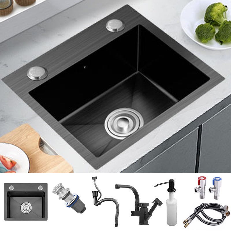 Single Basin Kitchen Sink Stainless Steel Black Kitchen Sink with Drain Assembly Sink with Faucet Robot Faucet Clearhalo 'Home Improvement' 'home_improvement' 'home_improvement_kitchen_sinks' 'Kitchen Remodel & Kitchen Fixtures' 'Kitchen Sinks & Faucet Components' 'Kitchen Sinks' 'kitchen_sinks' 7268948