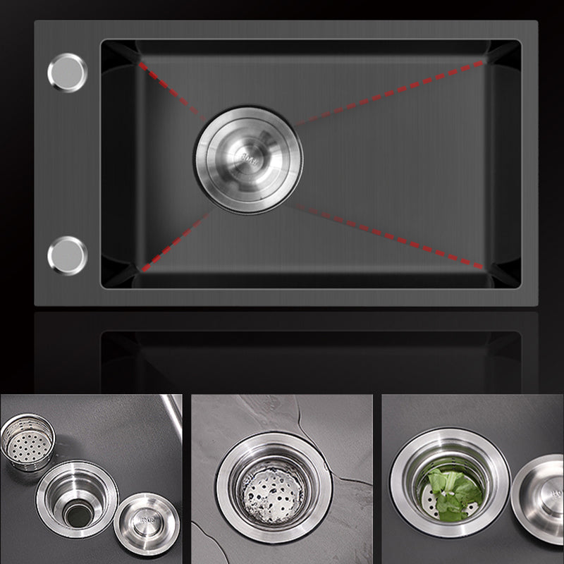 Single Basin Kitchen Sink Stainless Steel Black Kitchen Sink with Drain Assembly Clearhalo 'Home Improvement' 'home_improvement' 'home_improvement_kitchen_sinks' 'Kitchen Remodel & Kitchen Fixtures' 'Kitchen Sinks & Faucet Components' 'Kitchen Sinks' 'kitchen_sinks' 7268953