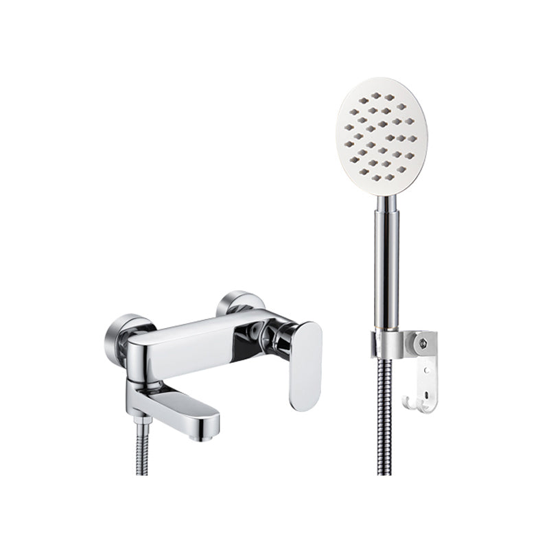 Modern Wall Mounted Bath Faucet Trim Metal Single Handle Tub Faucet Trim Chrome Stainless Steel Handshower Risers Not Included Clearhalo 'Bathroom Remodel & Bathroom Fixtures' 'Bathtub Faucets' 'bathtub_faucets' 'Home Improvement' 'home_improvement' 'home_improvement_bathtub_faucets' 7268983