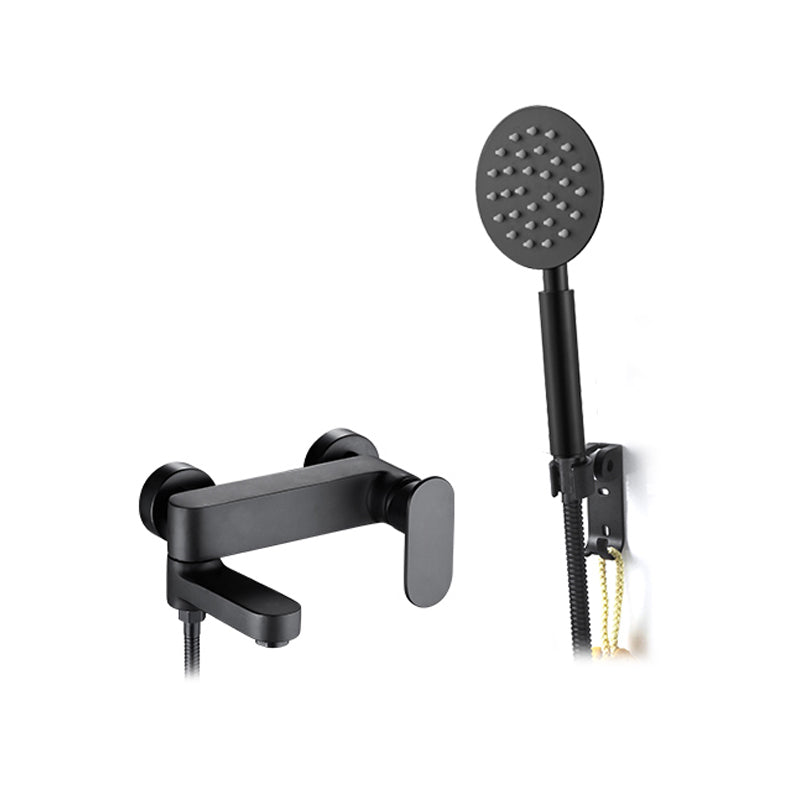 Modern Wall Mounted Bath Faucet Trim Metal Single Handle Tub Faucet Trim Black Stainless Steel Handshower Risers Not Included Clearhalo 'Bathroom Remodel & Bathroom Fixtures' 'Bathtub Faucets' 'bathtub_faucets' 'Home Improvement' 'home_improvement' 'home_improvement_bathtub_faucets' 7268999