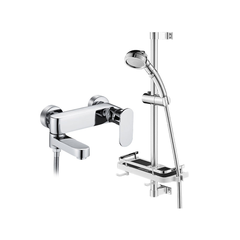 Modern Wall Mounted Bath Faucet Trim Metal Single Handle Tub Faucet Trim Chrome Tri-Mode Handshower Risers Included Clearhalo 'Bathroom Remodel & Bathroom Fixtures' 'Bathtub Faucets' 'bathtub_faucets' 'Home Improvement' 'home_improvement' 'home_improvement_bathtub_faucets' 7269001