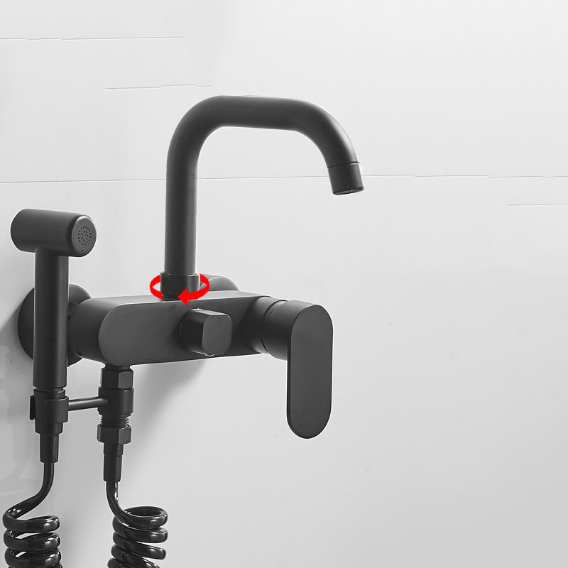 Metal Bath Faucet Trim Contemporary Lever Handle Tub Faucet Trim Matte Black Wall Installation Tall Clearhalo 'Bathroom Remodel & Bathroom Fixtures' 'Bathtub Faucets' 'bathtub_faucets' 'Home Improvement' 'home_improvement' 'home_improvement_bathtub_faucets' 7269021