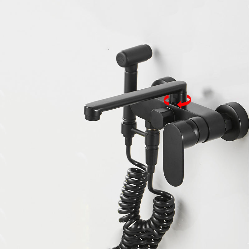 Metal Bath Faucet Trim Contemporary Lever Handle Tub Faucet Trim Black Wall Installation Clearhalo 'Bathroom Remodel & Bathroom Fixtures' 'Bathtub Faucets' 'bathtub_faucets' 'Home Improvement' 'home_improvement' 'home_improvement_bathtub_faucets' 7269025