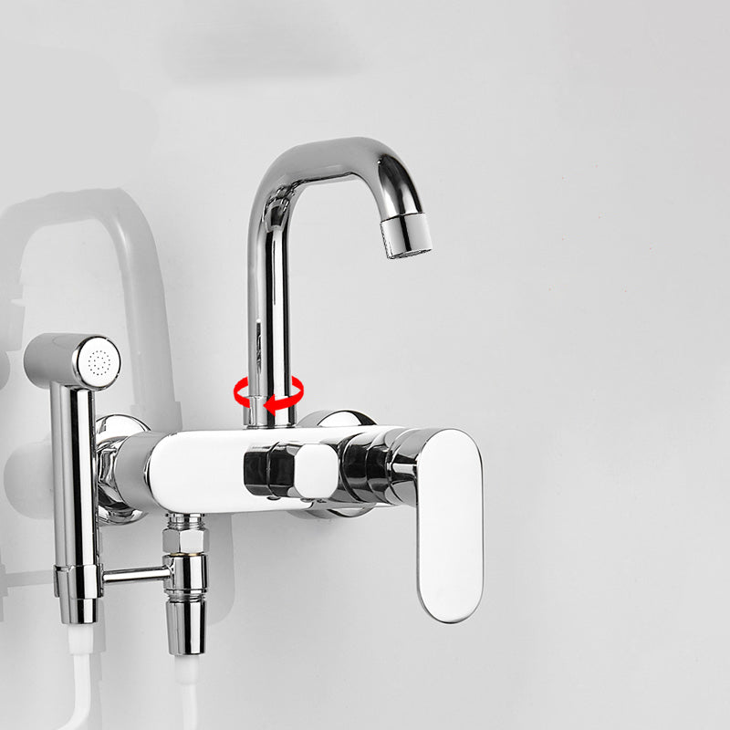 Metal Bath Faucet Trim Contemporary Lever Handle Tub Faucet Trim Chrome Wall Installation Tall Clearhalo 'Bathroom Remodel & Bathroom Fixtures' 'Bathtub Faucets' 'bathtub_faucets' 'Home Improvement' 'home_improvement' 'home_improvement_bathtub_faucets' 7269030