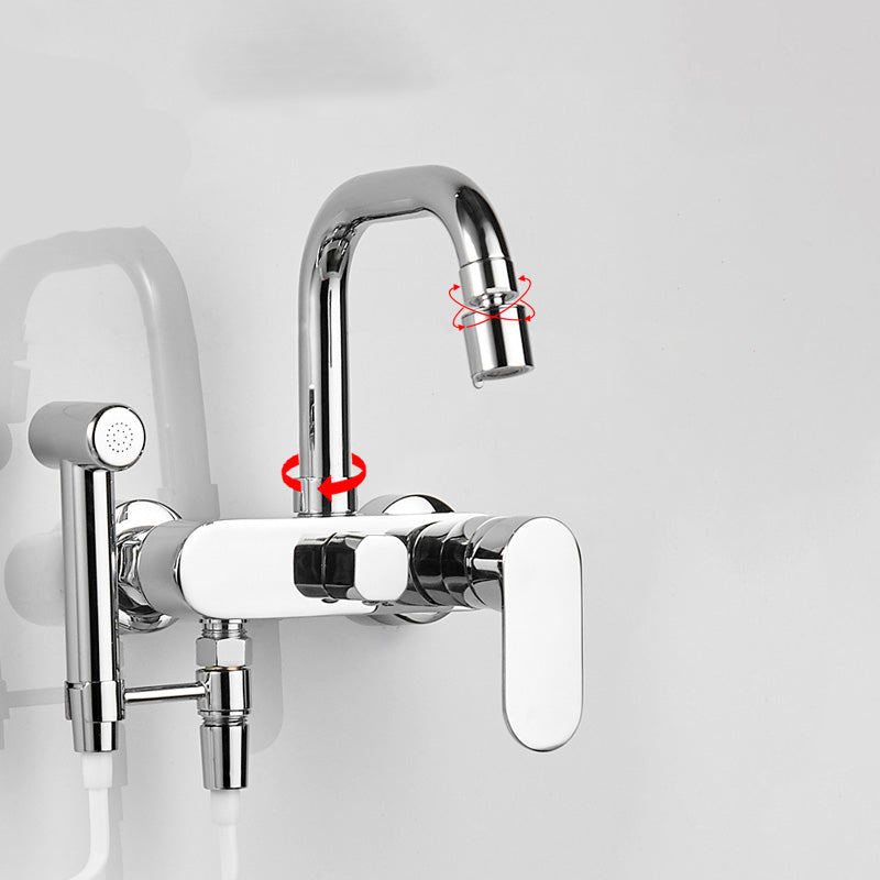 Metal Bath Faucet Trim Contemporary Lever Handle Tub Faucet Trim Chrome Universal Dual Mode Tall Clearhalo 'Bathroom Remodel & Bathroom Fixtures' 'Bathtub Faucets' 'bathtub_faucets' 'Home Improvement' 'home_improvement' 'home_improvement_bathtub_faucets' 7269031