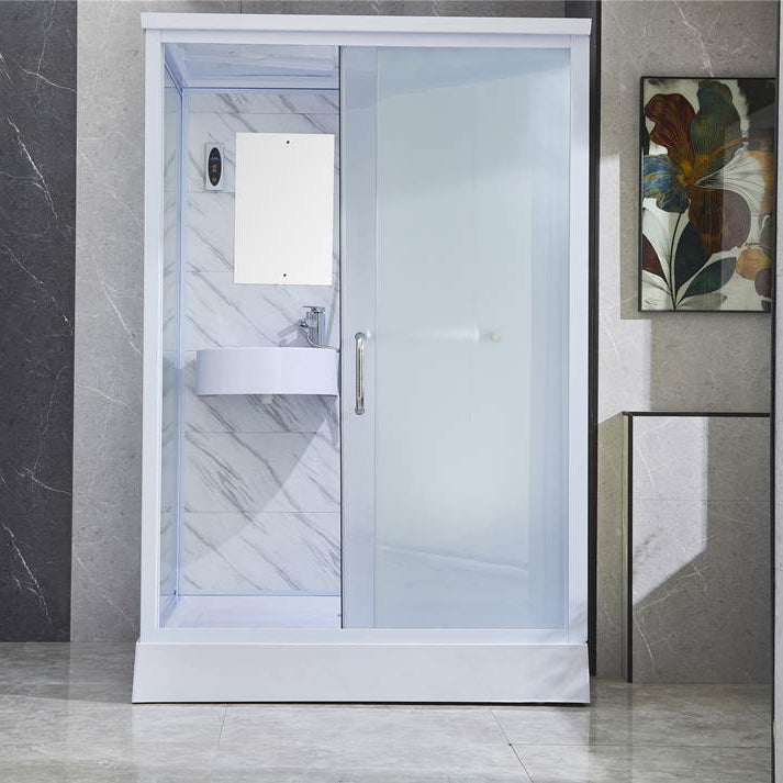 Single Sliding Tempered Glass Shower Stall Rectangle Frosted Shower Kit Clearhalo 'Bathroom Remodel & Bathroom Fixtures' 'Home Improvement' 'home_improvement' 'home_improvement_shower_stalls_enclosures' 'Shower Stalls & Enclosures' 'shower_stalls_enclosures' 'Showers & Bathtubs' 7269490