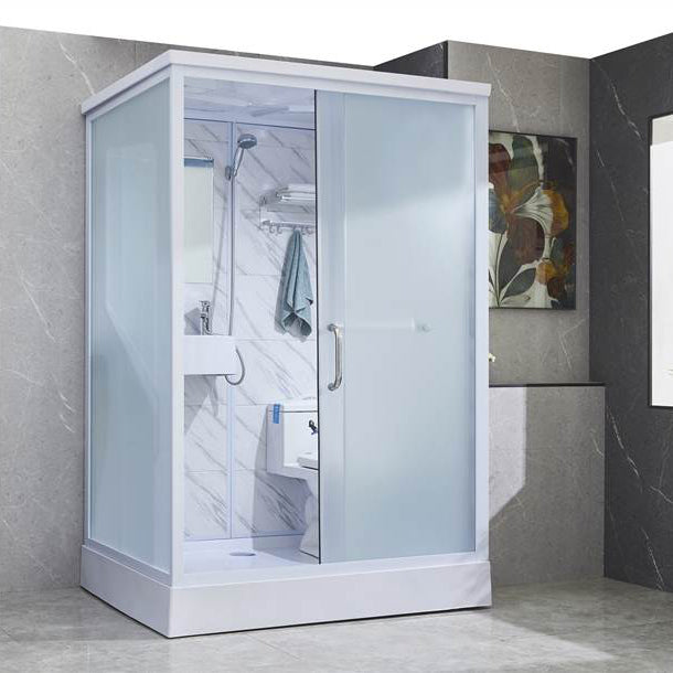 Single Sliding Tempered Glass Shower Stall Rectangle Frosted Shower Kit 55"L x 43"W x 85"H Toilet Only White Clearhalo 'Bathroom Remodel & Bathroom Fixtures' 'Home Improvement' 'home_improvement' 'home_improvement_shower_stalls_enclosures' 'Shower Stalls & Enclosures' 'shower_stalls_enclosures' 'Showers & Bathtubs' 7269491