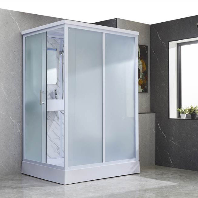 Single Sliding Tempered Glass Shower Stall Rectangle Frosted Shower Kit 67"L x 47"W x 85"H Toilet Only White Clearhalo 'Bathroom Remodel & Bathroom Fixtures' 'Home Improvement' 'home_improvement' 'home_improvement_shower_stalls_enclosures' 'Shower Stalls & Enclosures' 'shower_stalls_enclosures' 'Showers & Bathtubs' 7269492