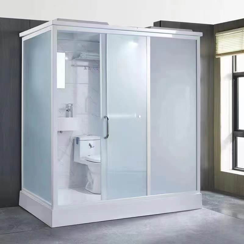 Single Sliding Tempered Glass Shower Stall Rectangle Frosted Shower Kit 75"L x 47"W x 85"H Toilet Only White Clearhalo 'Bathroom Remodel & Bathroom Fixtures' 'Home Improvement' 'home_improvement' 'home_improvement_shower_stalls_enclosures' 'Shower Stalls & Enclosures' 'shower_stalls_enclosures' 'Showers & Bathtubs' 7269496