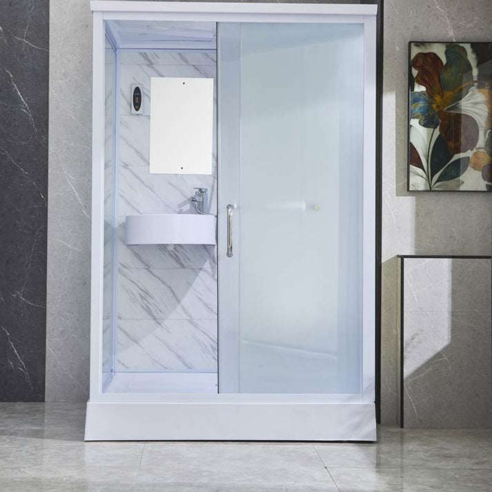 Single Sliding Tempered Glass Shower Stall Rectangle Frosted Shower Kit White Clearhalo 'Bathroom Remodel & Bathroom Fixtures' 'Home Improvement' 'home_improvement' 'home_improvement_shower_stalls_enclosures' 'Shower Stalls & Enclosures' 'shower_stalls_enclosures' 'Showers & Bathtubs' 7269500
