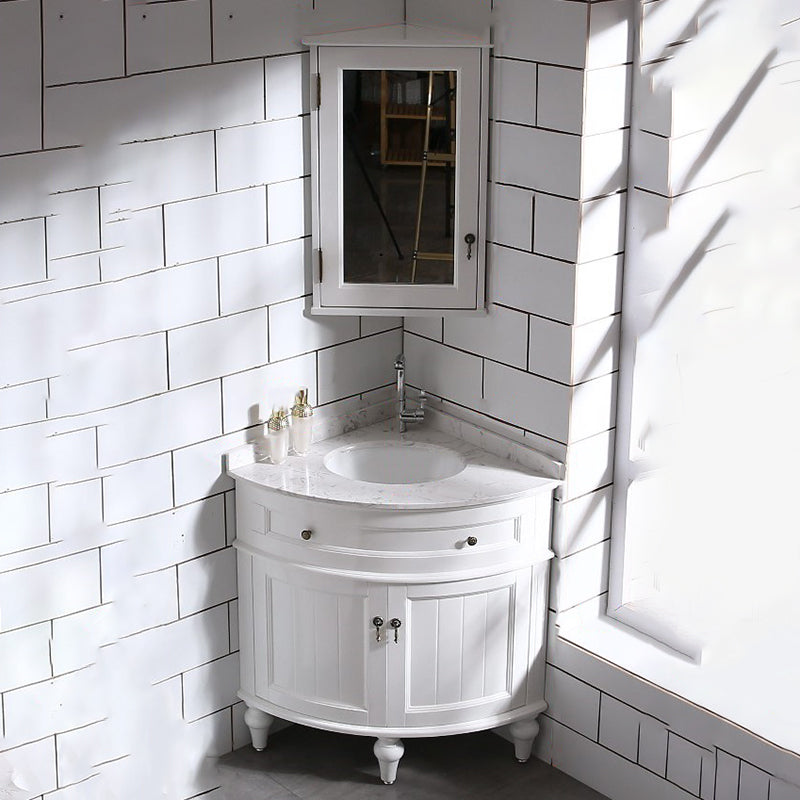 Modern Style Bathroom Sink Vanity Freestanding Vanity with Mirror Vanity & Faucet & Mirror Cabinet 16"L x 16"W x 35"H Clearhalo 'Bathroom Remodel & Bathroom Fixtures' 'Bathroom Vanities' 'bathroom_vanities' 'Home Improvement' 'home_improvement' 'home_improvement_bathroom_vanities' 7270507