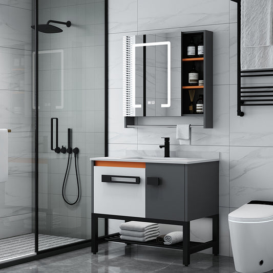 Modern Bathroom Sink Vanity Freestanding Vanity Set with Mirror Clearhalo 'Bathroom Remodel & Bathroom Fixtures' 'Bathroom Vanities' 'bathroom_vanities' 'Home Improvement' 'home_improvement' 'home_improvement_bathroom_vanities' 7270530
