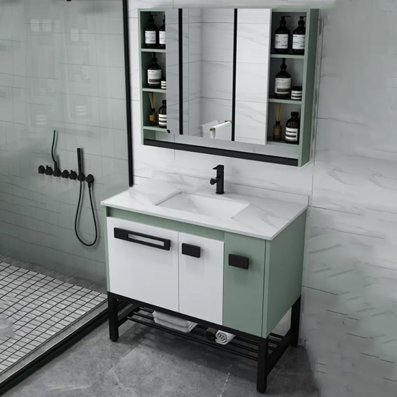 Modern Bathroom Sink Vanity Freestanding Vanity Set with Mirror Vanity & Faucet & Mirror Cabinet 36"L x 19"W x 33"H Stone Clearhalo 'Bathroom Remodel & Bathroom Fixtures' 'Bathroom Vanities' 'bathroom_vanities' 'Home Improvement' 'home_improvement' 'home_improvement_bathroom_vanities' 7270531