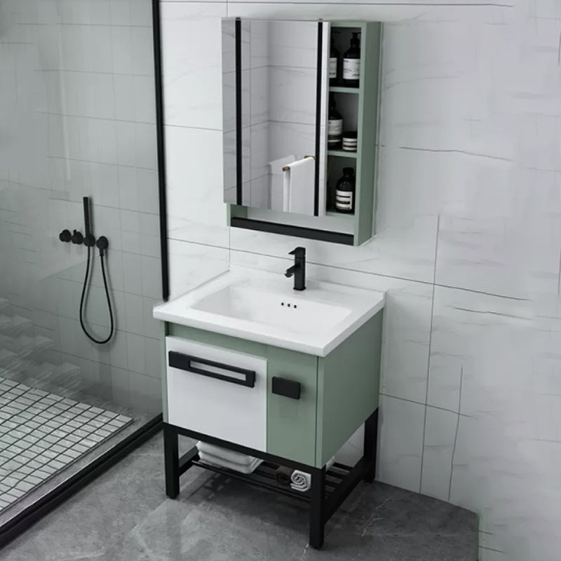 Modern Bathroom Sink Vanity Freestanding Vanity Set with Mirror Vanity & Faucet & Mirror Cabinet 24"L x 19"W x 32"H Ceramic Clearhalo 'Bathroom Remodel & Bathroom Fixtures' 'Bathroom Vanities' 'bathroom_vanities' 'Home Improvement' 'home_improvement' 'home_improvement_bathroom_vanities' 7270536