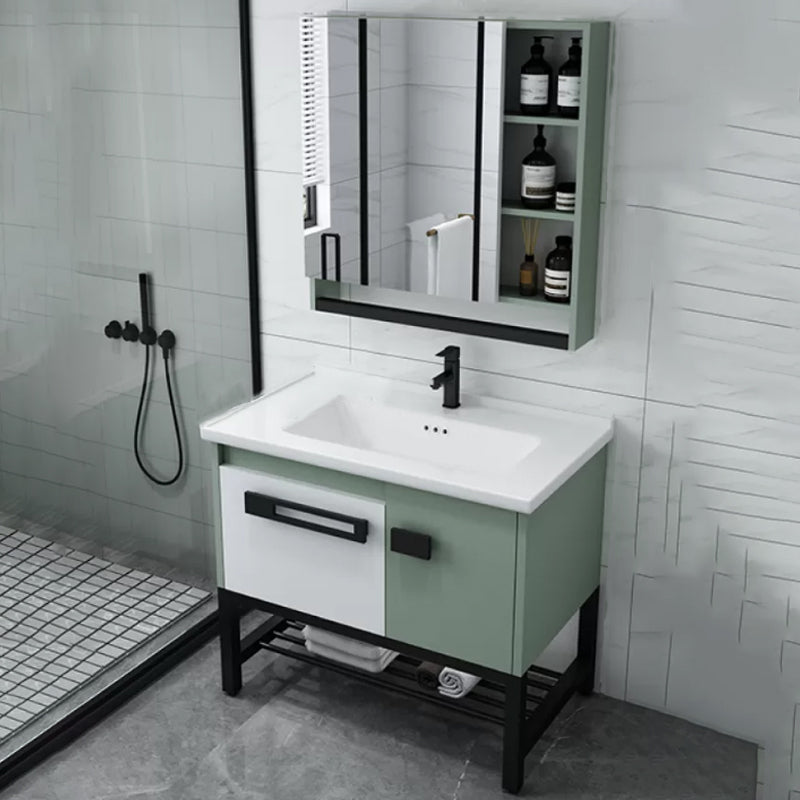 Modern Bathroom Sink Vanity Freestanding Vanity Set with Mirror Vanity & Faucet & Mirror Cabinet 32"L x 19"W x 32"H Ceramic Clearhalo 'Bathroom Remodel & Bathroom Fixtures' 'Bathroom Vanities' 'bathroom_vanities' 'Home Improvement' 'home_improvement' 'home_improvement_bathroom_vanities' 7270540