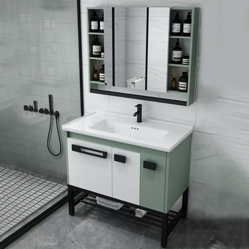 Modern Bathroom Sink Vanity Freestanding Vanity Set with Mirror Vanity & Faucet & Mirror Cabinet 36"L x 19"W x 33"H Ceramic Clearhalo 'Bathroom Remodel & Bathroom Fixtures' 'Bathroom Vanities' 'bathroom_vanities' 'Home Improvement' 'home_improvement' 'home_improvement_bathroom_vanities' 7270542