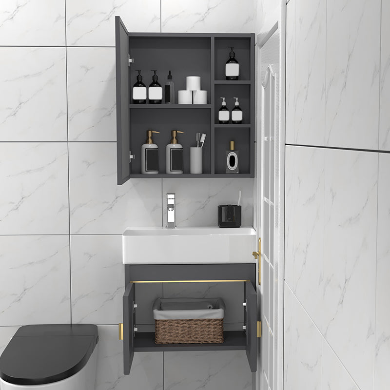 Glam Single Ceramic Top Vanity Oval Wall Mount Vanity Set with Mirror Clearhalo 'Bathroom Remodel & Bathroom Fixtures' 'Bathroom Vanities' 'bathroom_vanities' 'Home Improvement' 'home_improvement' 'home_improvement_bathroom_vanities' 7270582