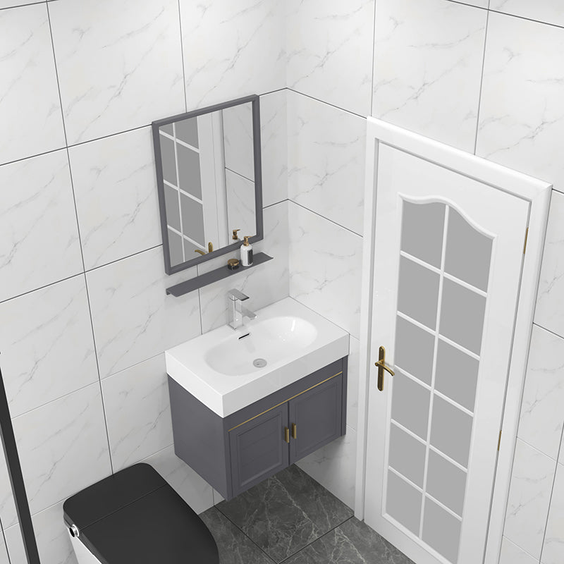 Glam Single Ceramic Top Vanity Oval Wall Mount Vanity Set with Mirror Clearhalo 'Bathroom Remodel & Bathroom Fixtures' 'Bathroom Vanities' 'bathroom_vanities' 'Home Improvement' 'home_improvement' 'home_improvement_bathroom_vanities' 7270584