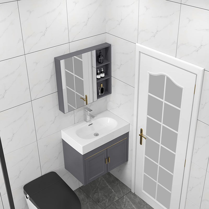 Glam Single Ceramic Top Vanity Oval Wall Mount Vanity Set with Mirror Clearhalo 'Bathroom Remodel & Bathroom Fixtures' 'Bathroom Vanities' 'bathroom_vanities' 'Home Improvement' 'home_improvement' 'home_improvement_bathroom_vanities' 7270586