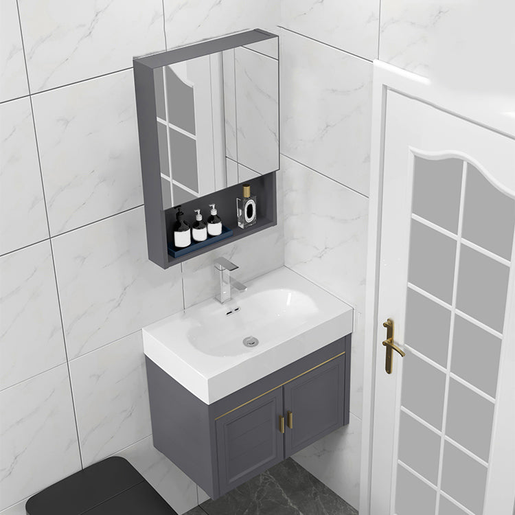 Glam Single Ceramic Top Vanity Oval Wall Mount Vanity Set with Mirror Clearhalo 'Bathroom Remodel & Bathroom Fixtures' 'Bathroom Vanities' 'bathroom_vanities' 'Home Improvement' 'home_improvement' 'home_improvement_bathroom_vanities' 7270597