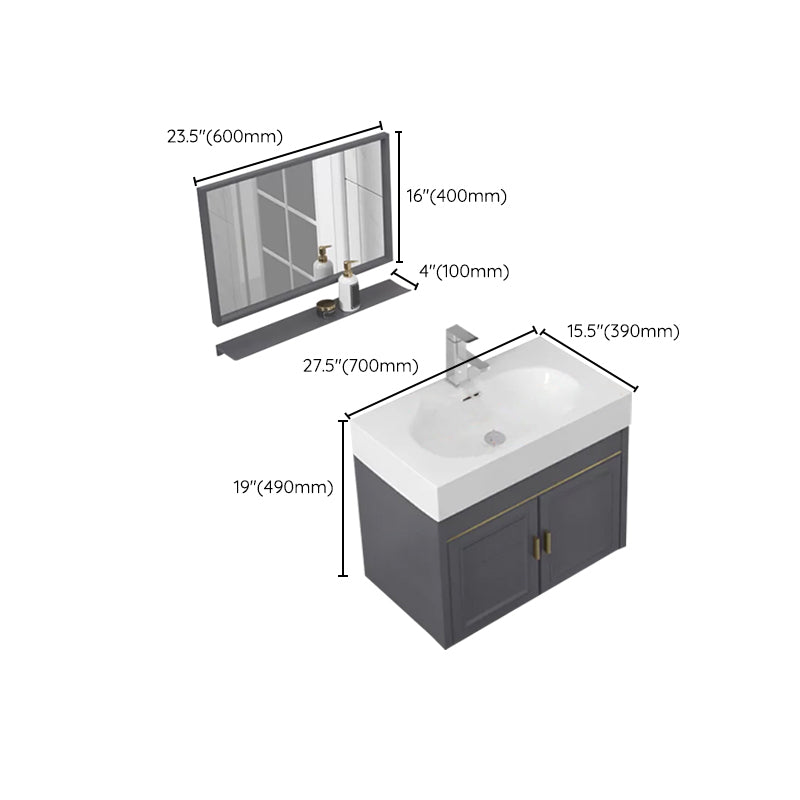 Glam Single Ceramic Top Vanity Oval Wall Mount Vanity Set with Mirror Clearhalo 'Bathroom Remodel & Bathroom Fixtures' 'Bathroom Vanities' 'bathroom_vanities' 'Home Improvement' 'home_improvement' 'home_improvement_bathroom_vanities' 7270602