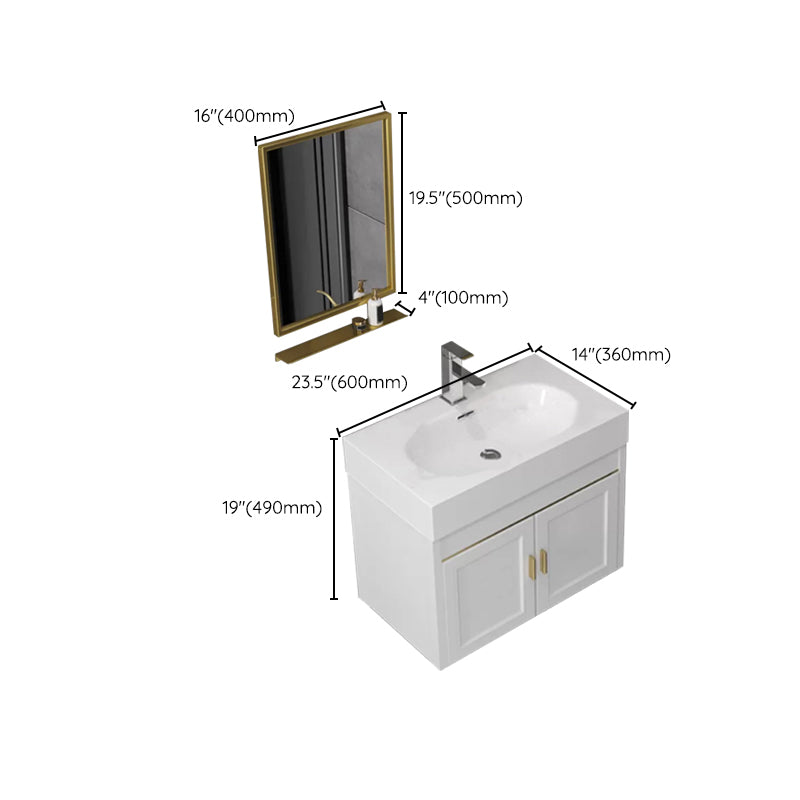 Glam Single Ceramic Top Vanity Oval Wall Mount Vanity Set with Mirror Clearhalo 'Bathroom Remodel & Bathroom Fixtures' 'Bathroom Vanities' 'bathroom_vanities' 'Home Improvement' 'home_improvement' 'home_improvement_bathroom_vanities' 7270603