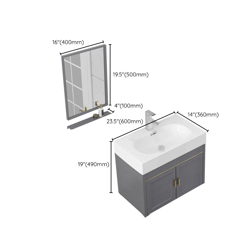 Glam Single Ceramic Top Vanity Oval Wall Mount Vanity Set with Mirror Clearhalo 'Bathroom Remodel & Bathroom Fixtures' 'Bathroom Vanities' 'bathroom_vanities' 'Home Improvement' 'home_improvement' 'home_improvement_bathroom_vanities' 7270604