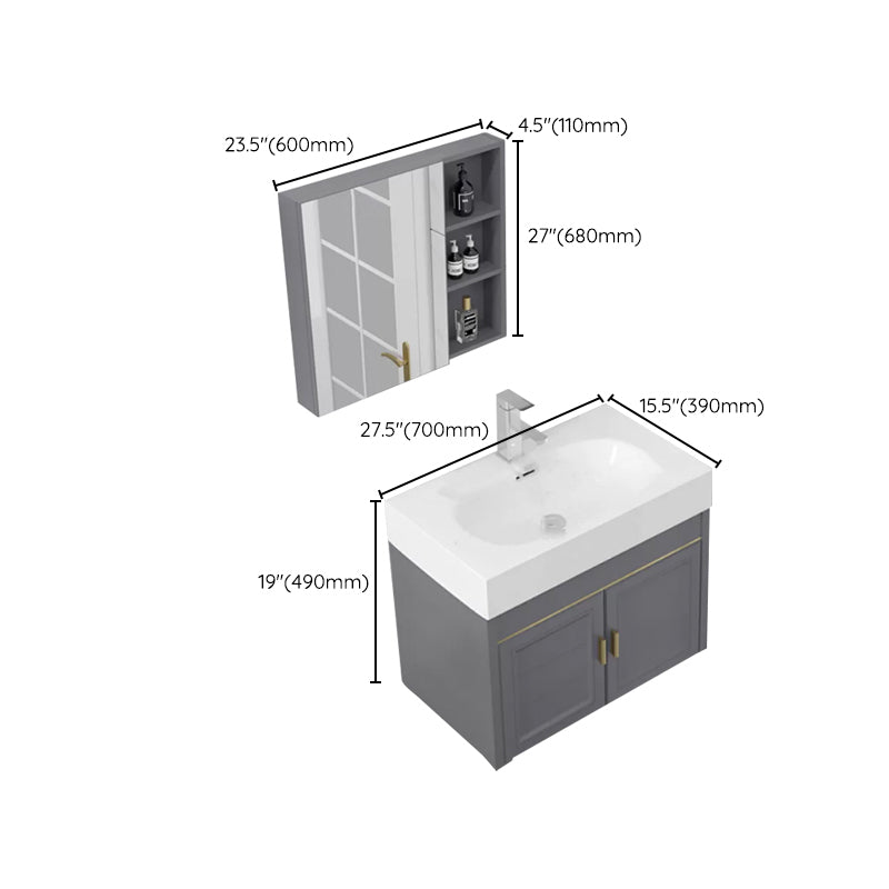 Glam Single Ceramic Top Vanity Oval Wall Mount Vanity Set with Mirror Clearhalo 'Bathroom Remodel & Bathroom Fixtures' 'Bathroom Vanities' 'bathroom_vanities' 'Home Improvement' 'home_improvement' 'home_improvement_bathroom_vanities' 7270608