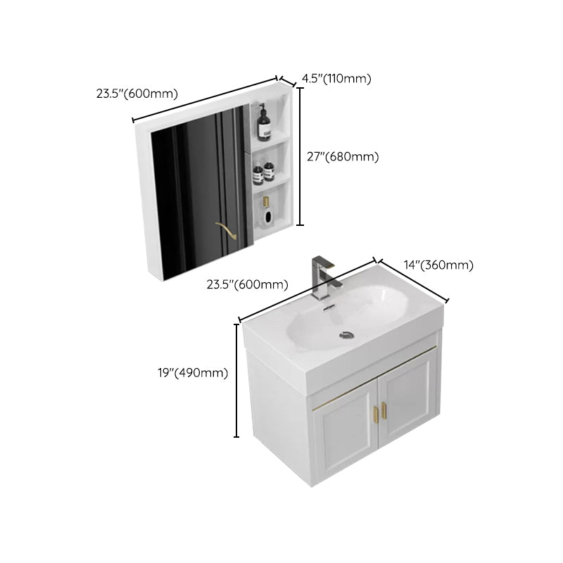 Glam Single Ceramic Top Vanity Oval Wall Mount Vanity Set with Mirror Clearhalo 'Bathroom Remodel & Bathroom Fixtures' 'Bathroom Vanities' 'bathroom_vanities' 'Home Improvement' 'home_improvement' 'home_improvement_bathroom_vanities' 7270609